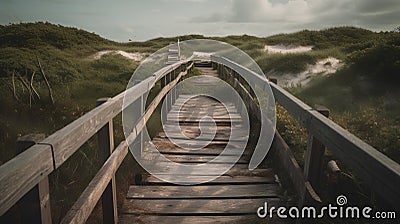 Wooden walkway in the dunes of the Baltic Sea. Stock Photo