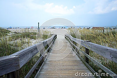 Wooden walkway/path to Tybee Island Beach near Savannah, Georgia. Stock Photo