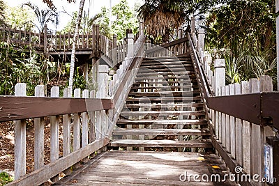 Wooden walkway stairs Stock Photo