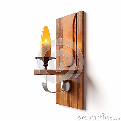 Wooden Wall Sconce Candle Holder For Dining Table - 3d Rendered Isolated On White Stock Photo