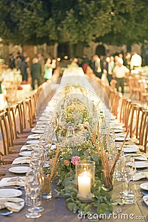 A wooden wedding table in an ancient village Stock Photo