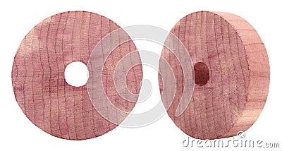 Wooden wheel made of red cedar wood Stock Photo