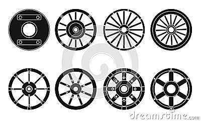 Wooden wheel vector black set icon.Vector illustration cart of wheel. Isolated black icon cartwheel for wagon on white Vector Illustration