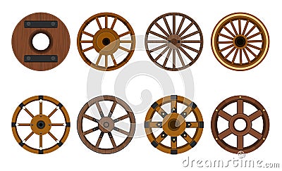 Wooden wheel vector cartoon set icon.Vector illustration cart of wheel. Isolated cartoon icon cartwheel for wagon on Vector Illustration