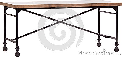 Wooden wheeled table isolated white background Stock Photo