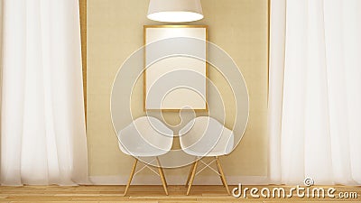 Wooden white chair with frame and pendent lamp-3D Rendering Stock Photo