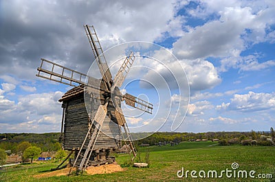 Wooden windmill Stock Photo