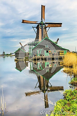 Wooden Windmills Zaanse Schans Village Holland Netherlands Stock Photo