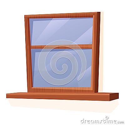 Wooden window in cartoon style isolated on white background. Textured closed architecture detail, modern decoration. Vector Illustration