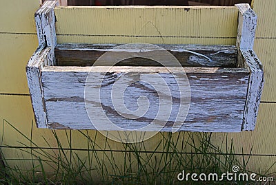 Wooden window flower box with old paint vintage distressed Stock Photo