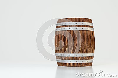 Wooden winery barrel with white background, 3d rendering Cartoon Illustration