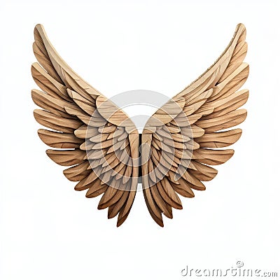 Wooden wings isolate on white background.Imaginative elements.generative AI Stock Photo