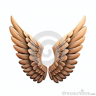 Wooden wings isolate on white background.Imaginative elements.generative AI Stock Photo