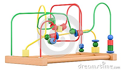 Wooden Wire Bead Maze, educational toy. 3D rendering Stock Photo