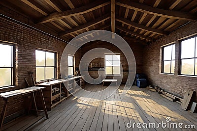 Wooden workbench room Stock Photo