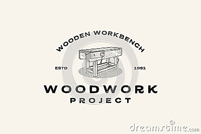Wooden workbench woodworking logo template Vector Illustration