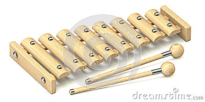 Wooden xylophone 3D Cartoon Illustration