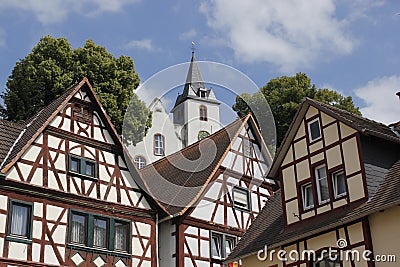 Woodframe houses in Zwingenberg Stock Photo