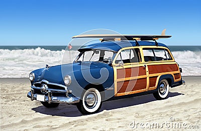 Woodie on the beach Stock Photo