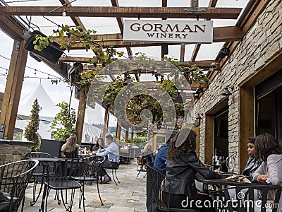 Woodinville, WA USA - circa August 2021: People dining and drinking in Woodinville`s famous wine country area in the heart of Editorial Stock Photo