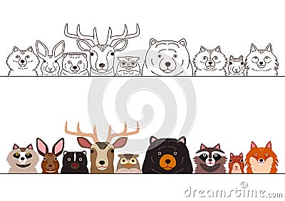 Woodland animals border set Vector Illustration