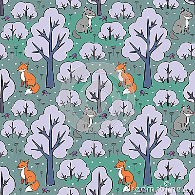 Woodland animals pattern Vector Illustration