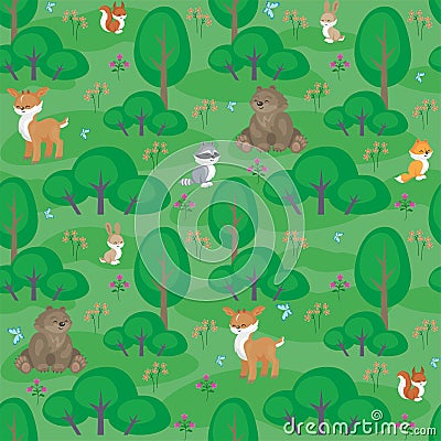 Woodland animals pattern Vector Illustration