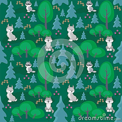 Woodland animals seamless pattern Vector Illustration