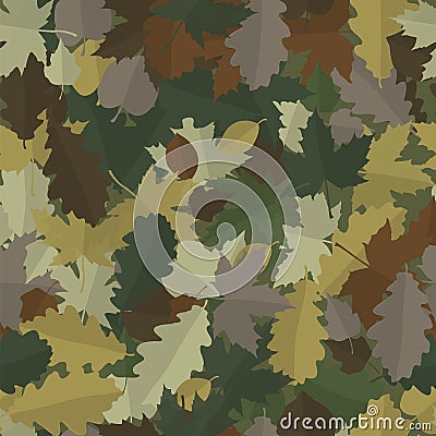 Woodland Camouflage with autumn fallen leaves of deciduous trees Vector Illustration