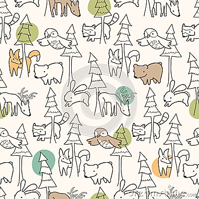 Woodland Creatures Pattern Vector Illustration