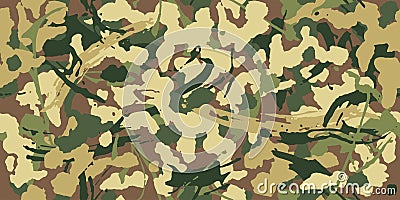 Woodland grunge camouflage, seamless pattern. Military urban camo texture. Army or hunting green and brown colors. Vector Illustration