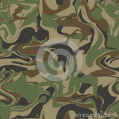 Woodland seamless camouflage pattern. Masking vector background. Green brown black olive colors Vector Illustration