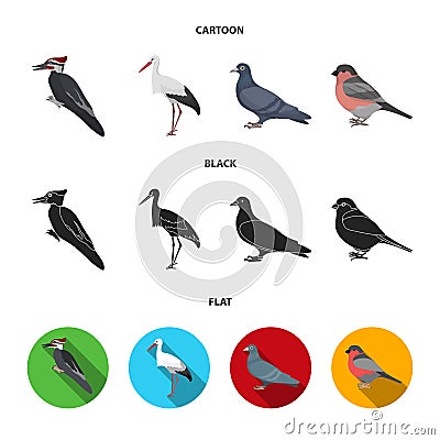 Woodpecker, stork and others. Birds set collection icons in cartoon,black,flat style vector symbol stock illustration Vector Illustration