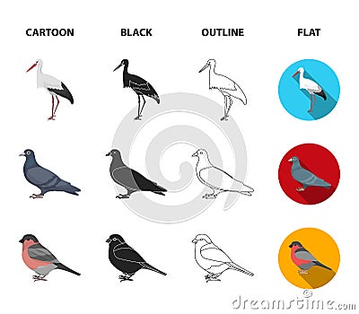 Woodpecker, stork and others. Birds set collection icons in cartoon,black,outline,flat style vector symbol stock Vector Illustration