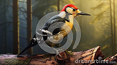 Photo Realistic Woodpecker: A Stunning Display Of Nature's Beauty Cartoon Illustration