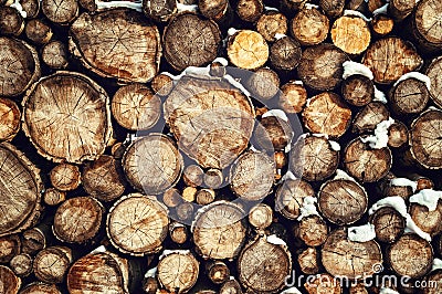 Woodpile in snow Stock Photo