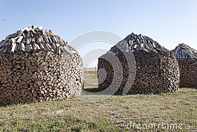 Woodpile stacked circular manner Stock Photo