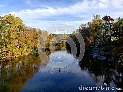 Woods and River View in Autumn. Williamsburg, VA Stock Photo