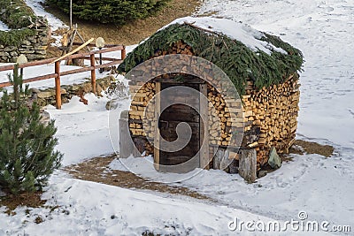 Woodshed hut with wood logs Stock Photo