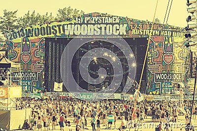 Woodstock Festival, biggest summer open air ticket free rock music festival in Europe, Poland. Editorial Stock Photo