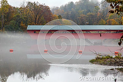 Covered bridge from Woodstock in fog Editorial Stock Photo