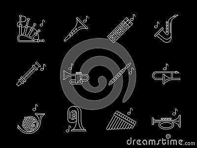 Woodwind music white line icons set Stock Photo