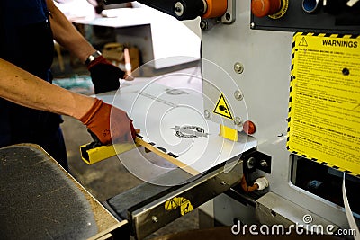 Woodwork and furniture making concept. A carpenter in the workshop doing joinery Stock Photo