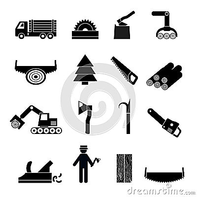 Woodworking Industry Icons Black Vector Illustration