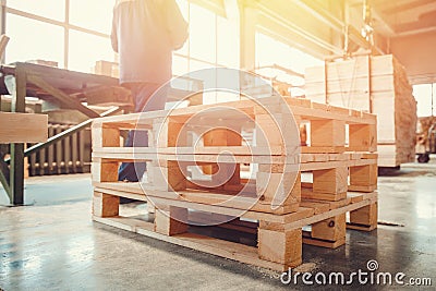 Woodworking, lumber production workshop, sawmill equipment storage wooden Stock Photo