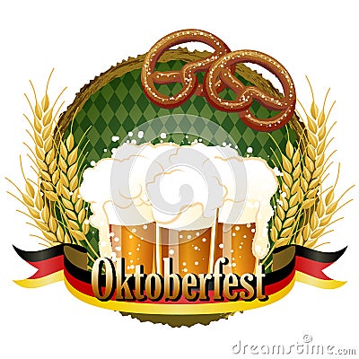 Woody frame Oktoberfest Celebration design with beer and pretzel Editorial Stock Photo