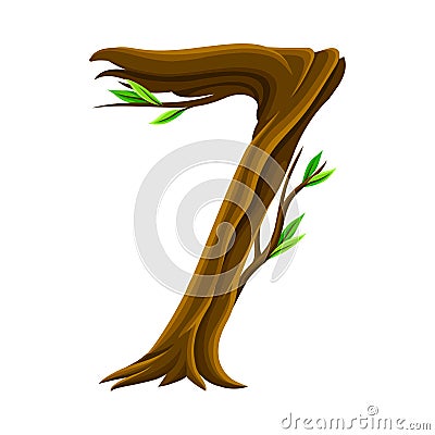 Woody Number Seven Arranged from Branching Tree Stem and Green Leaves Vector Illustration Vector Illustration