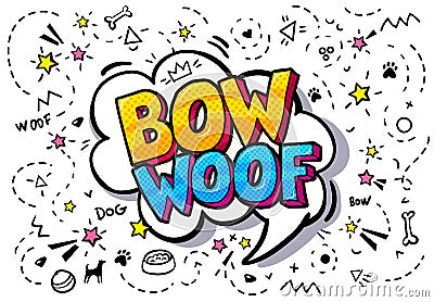 Woof, Bow in word bubble. Vector Illustration