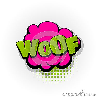 Woof dog puppy comic book text pop art Vector Illustration