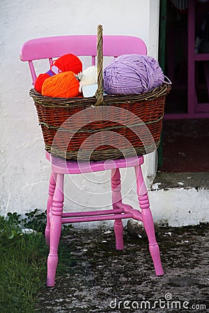 Wool balls in a basket in Ireland Stock Photo